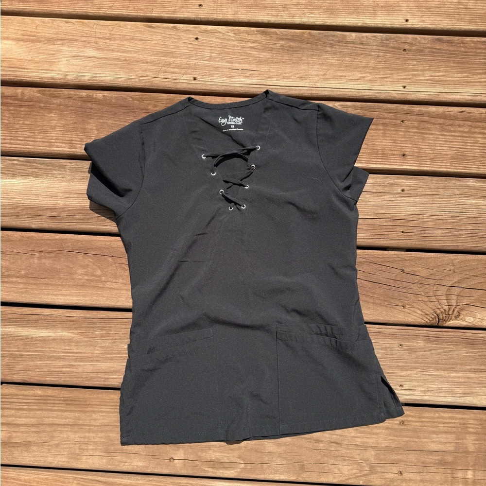 Cherokee Black Tie Front Scrub Top XS